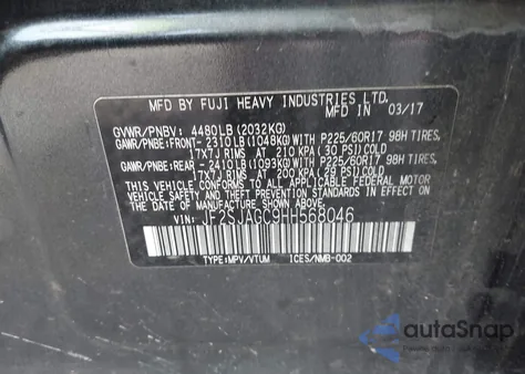 2017 Subaru Forester 2.5I Premium z USA, uszkodzony, nr VIN JF2SJAGC9HH568046